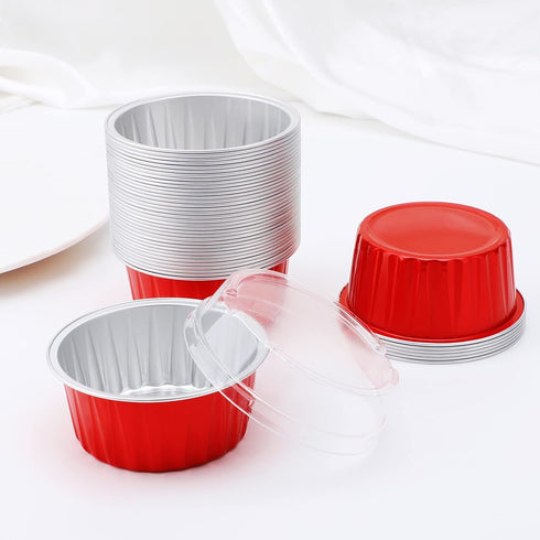 EUSOAR Disposable Ramekins with Lids, 30pcs 5oz Aluminum Foil Cupcake Baking Cups Containers Wrappers with Lids, Dessert Cups with Lids Mini Alumi...