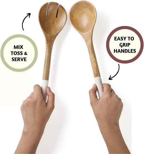 Folkulture Salad Servers or Salad Tongs, Wooden Utensils for Serving Salad, 12-inch Spoon and Fork Set, Mango Wood, White...