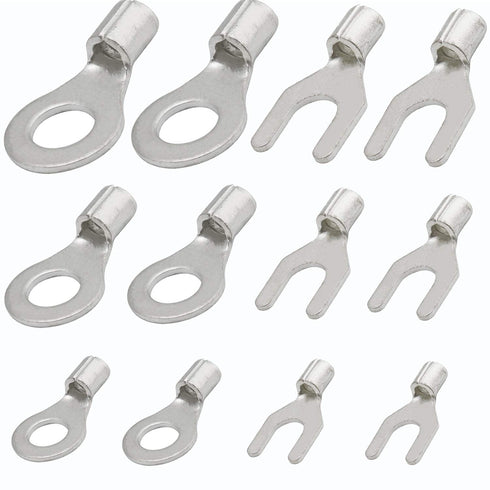 420pcs Non-Insulated Ring Terminals & Fork Connector Kit 22-16/16-14/12-10 Gauge Wire Lugs Battery Cable Terminals Wire Crimp Connectors High Temp...