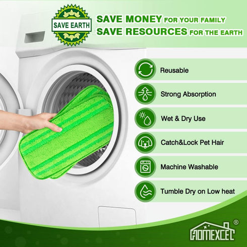 HOMEXCEL Microfiber Mop Pads Compatible with Swiffer Sweeper Mops, Reusable and Machine Washable Floor Mop Pad Refills, Mop Head Replacements for ...