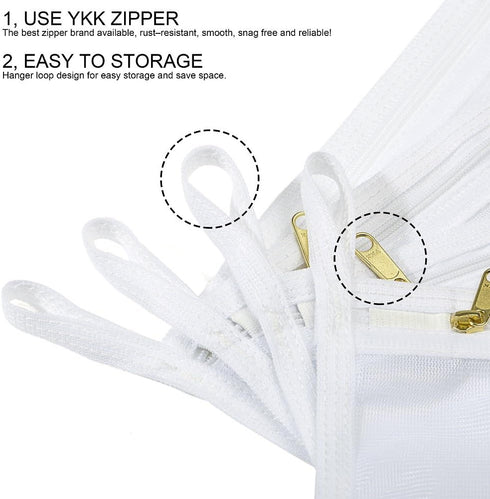 TENRAI Delicates Laundry Bags, Bra Fine Mesh Wash Bag for Underwear, Lingerie, Bra, Pantyhose, Socks, Use YKK Zipper, Have Hanger Loops (White, 1 ...
