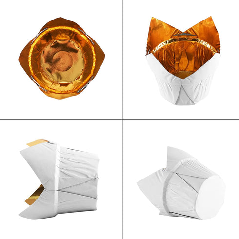 Party Hippo Gold Tulip Cupcake Liners Baking Paper Cups Holders Greaseproof Muffin Cases Wrappers for Wedding Birthday Party Baby Shower (White)...