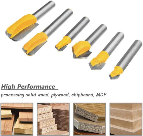 Mesee 6Pcs Carbide 90 Degree V Groove Router Bit Set Core Cove Box Round Nose V Grooving Router Bits V-Groove Router Bit Woodworking Cutter Tool f...