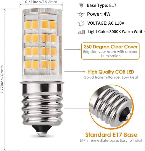 E17 LED Bulb for Microwave Oven, Kitchen Appliance Light Bulb, Stovetop Light,4 Watt (40W Halogen Bulb Equivalent), Warm White 3000K, E17 Indicato...