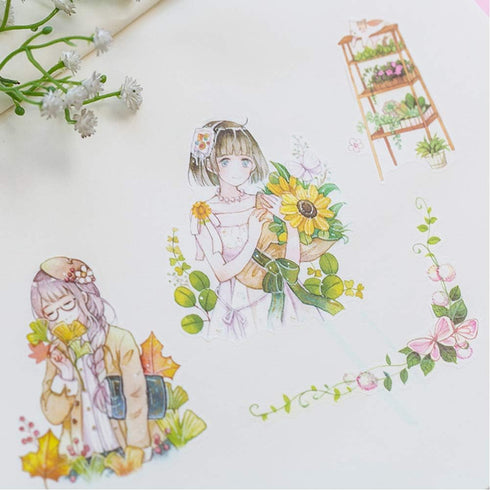 Kawaii Gardening Fairy Girl Floral Sticker Set Cute Animal Rabbit Deer Stationery Stickers Diary Book DIY Craft Arts Scrapbooking Travel Journal P...