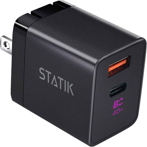 STATIK Fast-Charging GaN Power Adapter - 45W Dual USB C & USB - International Plugs - Foldable Compact Travel Charger for iPhone, iPad, Samsung, P...