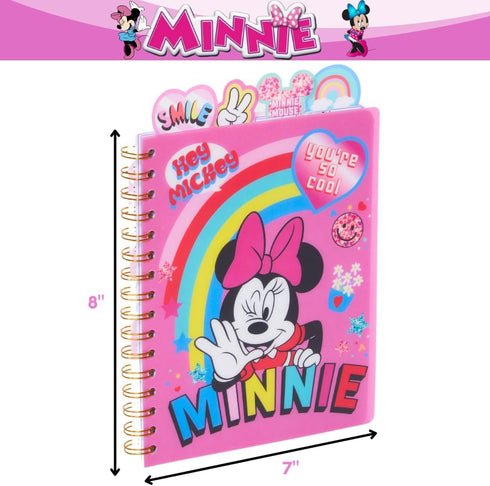 Innovative Designs Disney Minnie Mouse Tab Journal Spiral Notebook, Ballpoint Pen, Sticky Tabs, 96 Lined Pages, Pink...