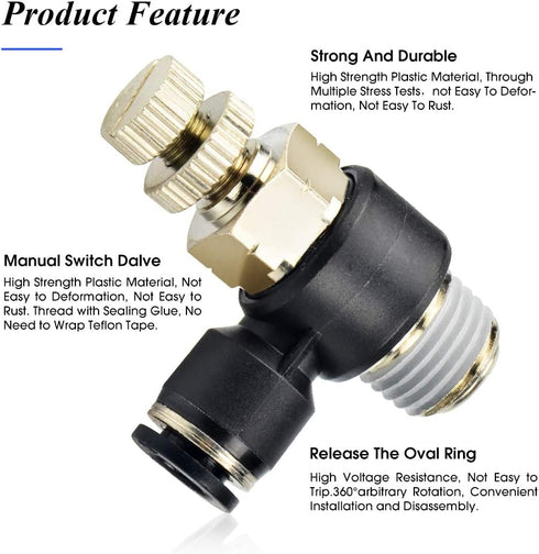 TAILONZ PNEUMATIC 3 Pack SL-3/8-N2 Push to Connect Air Line Fitting Air Flow Control Valve 3/8 Inch od 1/4 Inch Npt Elbow 90 Degree Air Speed Cont...