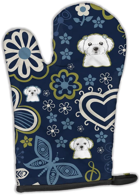 Caroline's Treasures BB5059OVMT Blue Flowers Maltese Oven Mitt Heat Resistant Thick Oven Mitt for Hot Pans and Oven, Kitchen Mitt Protect Hands, C...