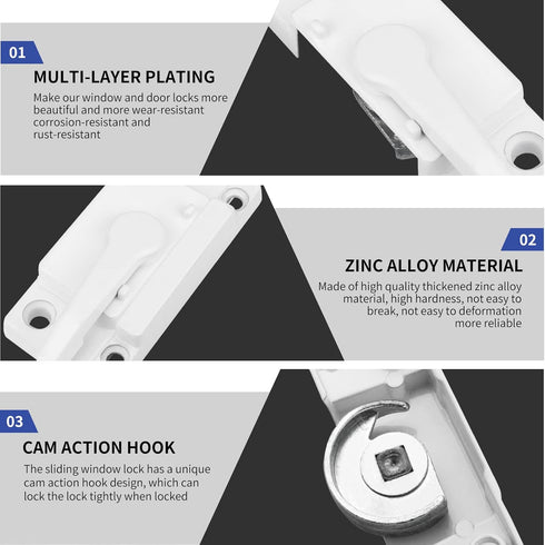 Window Sash Locks, 4 Pack Window Latches Replacement Sash Locks White Screw Hole Spacing 21mm/0.8in Fits Vinyl Single or Double and Vertical or Ho...
