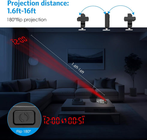 AMIR Projection Alarm Clock for Bedroom, 7.9 in Display LED Alarm Clock with 180° Rotatable Projector, Digital Clock with Brightness,Large Screen,...