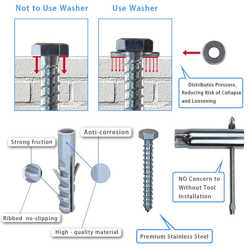 Drywall Anchors for TV Mount, Lag Bolt Kit includes Concrete Wall Anchors M8 Lag Bolts and Washer Installation on Brick or Concrete Wall by Screw ...