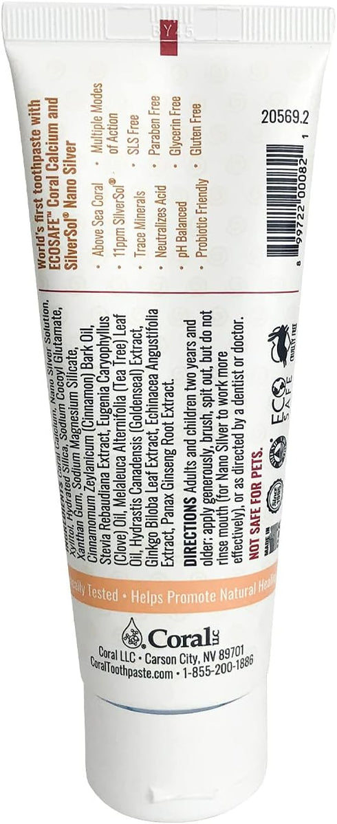 Coral Nano Silver Cinnamon Tea Tree Toothpaste, Natural Fluoride Free Teeth Whitening Toothpaste, Coral Calcium Nano Silver Infused SLS Free 4 Oun...