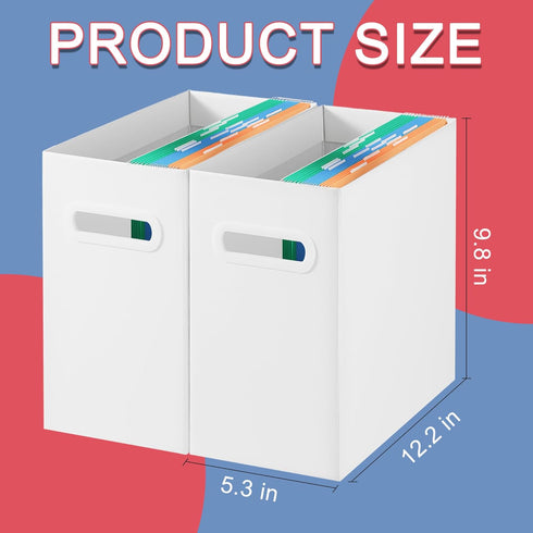 2 Packs Portable Storage File Boxes,White File Folder Organizer,Hanging File Folder Boxes with Handle,Cardboard Collapsible File Box for Office/Sc...