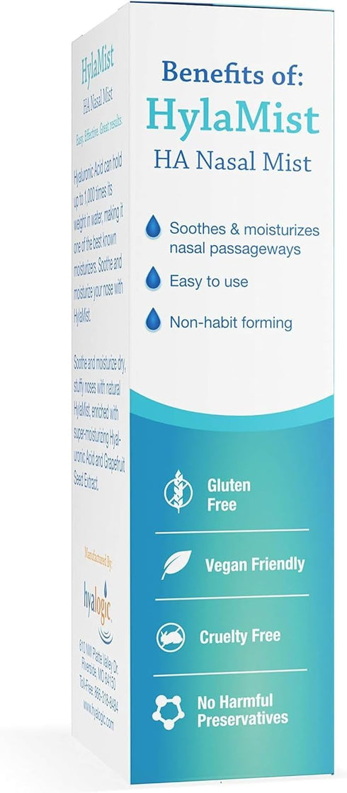 Hyalogic HylaMist Nasal Spray for Dry Nose - Soothing & Moisturizing with Hyaluronic Acid & Grapefruit Seed Extract Sinus Nasal Spray - Ideal for ...