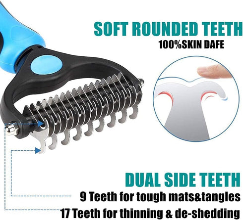 Undercoat Rake for Dogs with Metal Comb 2 in-1 Pet Grooming Brush Double Sided shedding Dematting Tool Remove Knots Dematting Comb for Dogs with D...