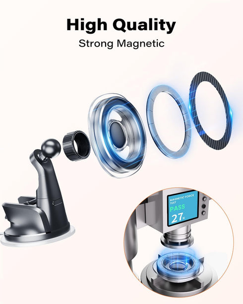 OQTIQ for MagSafe Car Mount, Mini Suction Cup Car Phone Mount for Car Dashboard Windshield, Magnetic Phone Holder for iPhone 15 14 13 12 Pro Plus ...