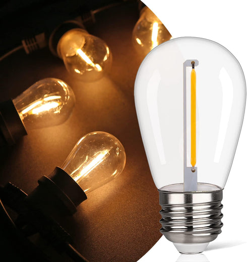 25 Pack Shatterproof & Waterproof S14 Replacement LED Light Bulbs 1W Equivalent to 10W, White Warm 2200K, Outdoor String Lights, Vintage LED Bulb,...