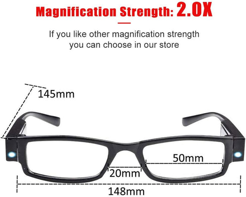 Bright LED Readers with Lights Reading Glasses Lighted Magnifier Nighttime Reader Compact Full Frame Eyewear Clear Vision Unisex Clear Vision Ligh...