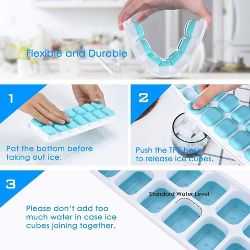 Ice Cube Trays, Silicone Easy-Release and Flexible 14-Ice Trays with Spill-Resistant Removable Lid, BPA Free, Durable and Dishwasher Safe, 2 Pack...