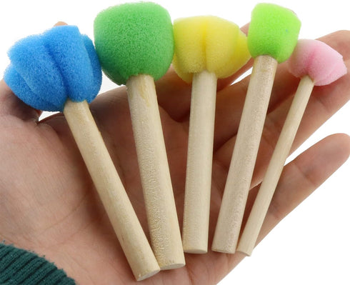 Sponge Stamp DGZZI 2Sets Mini Cute Round and Flower Shapes Painting Brush with Wooden Handle for Children Painting, DIY, Craft, Scrapbooking, Draw...