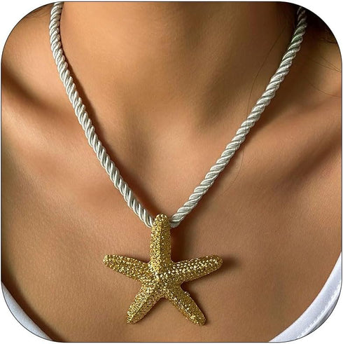 Dcfywl731 Starfish Necklace Seashell Necklace for Women Gold Beach Charm Necklace Trendy Layered Shell Conch Necklace Summer Surfer Neclace Beach ...