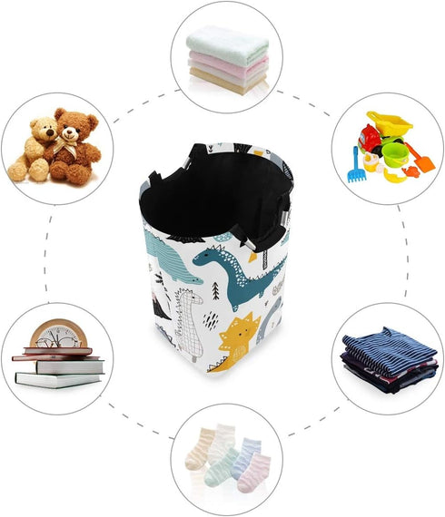 senya Large Storage Basket with Handles Collapsible Organizer Bin Laundry Hamper for Nursery Clothes Toys, Dino Scandinavian Style...