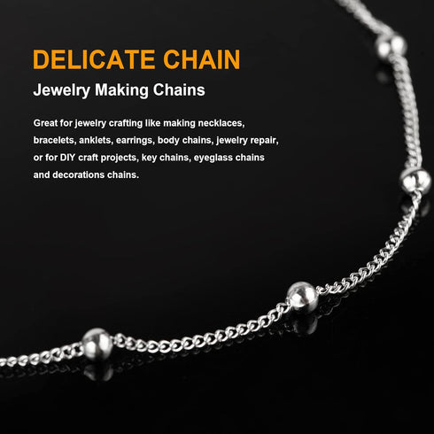 KYUNHOO 32.8 Feet/10M Silver Satellite Bead Chain 304 Stainless Steel Chain for Jewelry Making Women Necklace Chain Bulk DIY Crafts Jewelry Suppli...