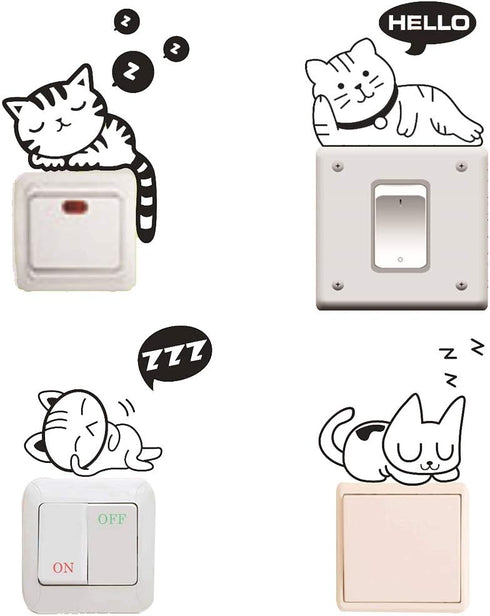 Removable Switch Sticker, 4 Pcs Cute Black Sleeping Cats Cartoon Wall Sticker, Light Switch Decor Decals, Family DIY Decor Art Car Stickers Home D...