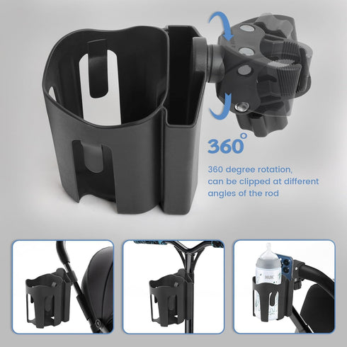 Universal Stroller Cup Holder with Phone Holder, 2-in-1 Cup Phone Holder, Mega Strength Adjustable Clamp fits on Any Bike, Walker, Wheelchair, Lar...