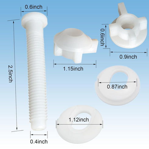 2PCS Universal White Plastic Toilet Cover Screw Replacement Parts, Toilet Cover Hinge Bolts and Nuts, Replacement Parts for Top Mount Toilet Cover...