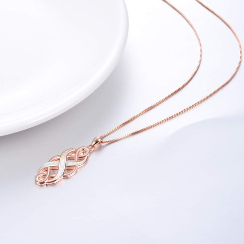 YFN Irish Celtic Knot Created Opal Pendant Necklace Sterling Silver Black Necklaces for Women Men 18"...