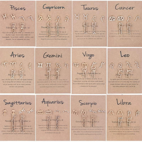 3 Pairs 12 Constellation Zodiac Sign Stud Earrings Star Astrology Horoscope Wish Card for Women Birthday Anniversary Friendship Jewelry...