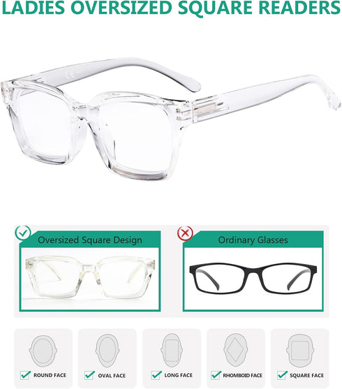 Eyekepper Ladies Reading Glasses - Oversized Square Design Readers for Women Transparent...