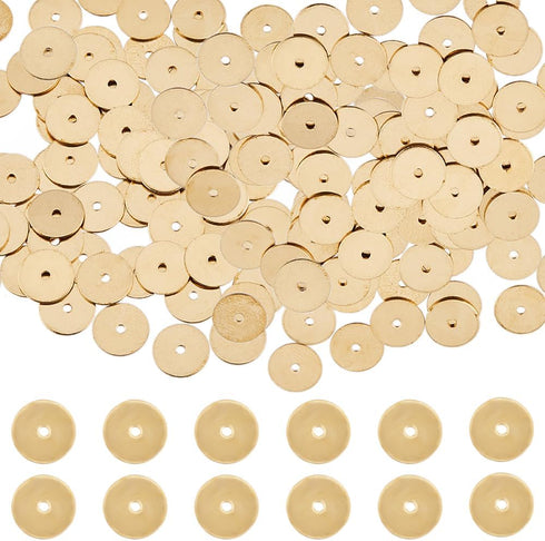 SUNNYCLUE 1 Box 300Pcs Real 18K Gold Plated Brass Disc Beads 8mm Flat Disc Spacer Beads Bulk Flat Round Golden Heishi Metal Loose Beads for Jewelr...