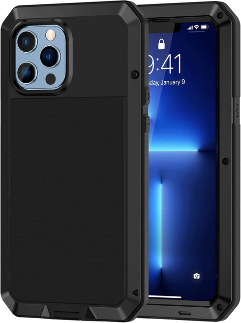 Lanhiem for iPhone 13 Pro Metal Case, Heavy Duty Shockproof Tough Rugged Case with Built-in Glass Screen Protector, 360 Full Body Protective Cover...