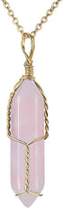 Full Wire Wrapped Energy Healing Crystal Gemstone Pendant Necklace 18" Stainless Steel Chain...