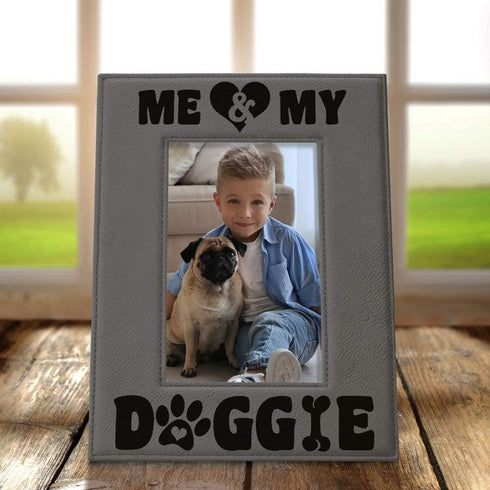 KATE POSH - Me & My Doggie Engraved Leather Picture Frame - Dog Lover, Puppy and Baby Gifts. My Best Friend, Dog Mom (5x7-Vertical)...