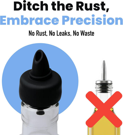The Pure Pour Liquor Bottle Pourers - Leak-Proof Pour Spouts with Dust Caps – Fits Most Alcohol, Syrup, Olive Oil & Vinegar Bottles – Dishwasher S...