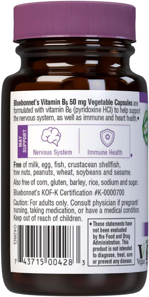 Bluebonnet Vitamin B6 50 Milligrams 90 Capsules...