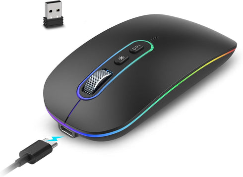 cimetech Bluetooth Mouse, Wireless Rechargeable Mouse, LED Silent Computer Mice with Dual Mode (Bluetooth 5.1 and 2.4G), Compatible with iPad, Lap...