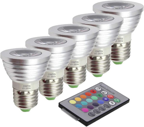 OMTO E26/E27 3W RGB Color Changing Spotlight with IR Remote Control Mood Ambiance Lighting Colorful LED Light Bulbs,Dimmable 85-265V (Pack of 5)...