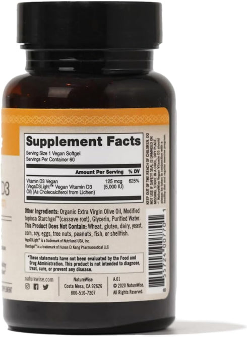 NatureWise Vitamin D3 5000iu (125 mcg) with Plant-Based Vitamin D3 - Support for Muscle, Bone, Immune Health - Bioavailable with Extra Virgin Oliv...