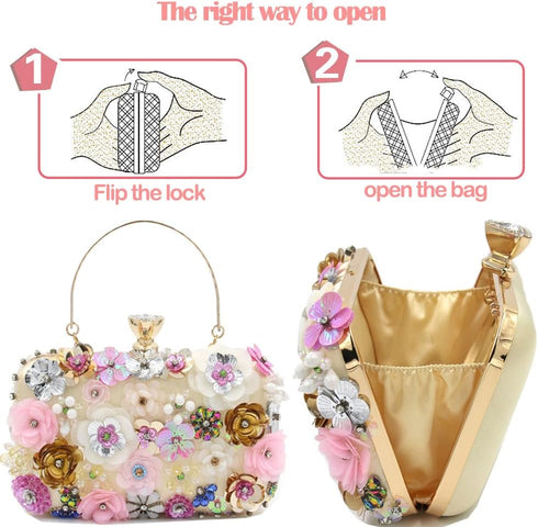 Women Clutches Flower Evening Handbag Chain Strap Shoulder Bag handbag Wedding bag purse...