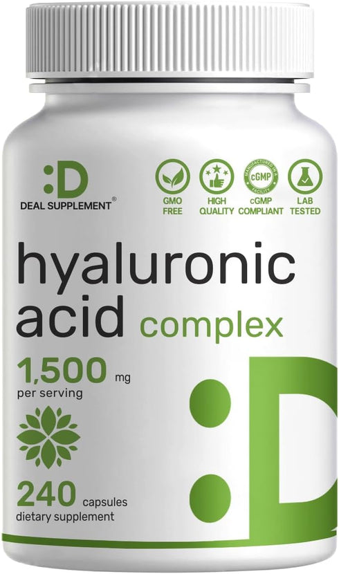 Deal Supplement Hyaluronic Acid Supplements 1,500mg – 240 Capsules, with MSM & Vitamin C – Pure 95% | Non-GMO + Plant Based HA – Supports Healthy ...