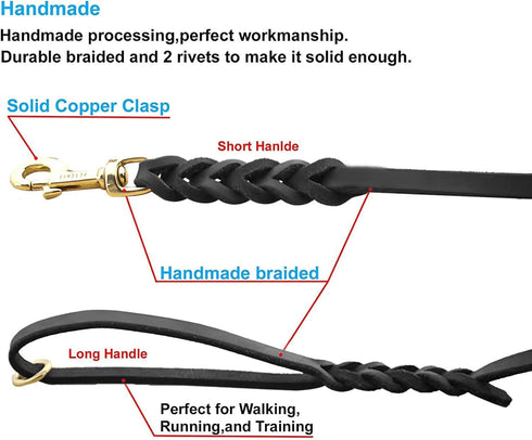 Leather Dog Leash 6ft*5/8"- Braided Dog Leash for Dogs, Heavy Duty Dog Leashes with Rotating Clasp, Soft Leather Dog Training Leash for Large, Med...
