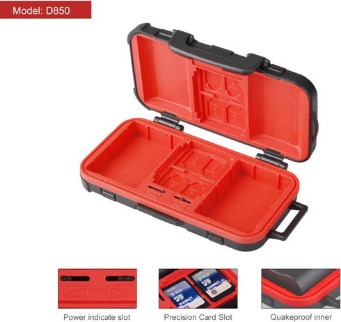 LENSGO Camera Battery Memory Card Case, Memory Card Hard Protector Case D850 Professional Water-Resistant & Anti-Shock Storage Box for 2 Camera Ba...