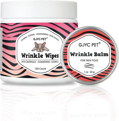 Wrinkle Wipes + Wrinkle Balm for Dogs | Bulldog, French Bulldog, Pug, English Bulldog | Cleans & Soothes Wrinkles, Folds, Tear Stain, Tail Pockets...