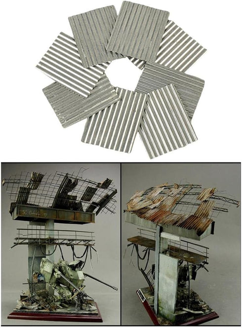 8X 1:35 Scale Steel Shed Corrugated Tile Table Material Miniature Architecture House Dioramas Building Model Kits Layout Scenery...