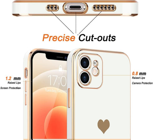 Teageo Compatible with iPhone 12 Case for Women Girl Cute Love-Heart Luxury Bling Plating Soft Back Cover Raised Full Camera Protection Bumper Sil...